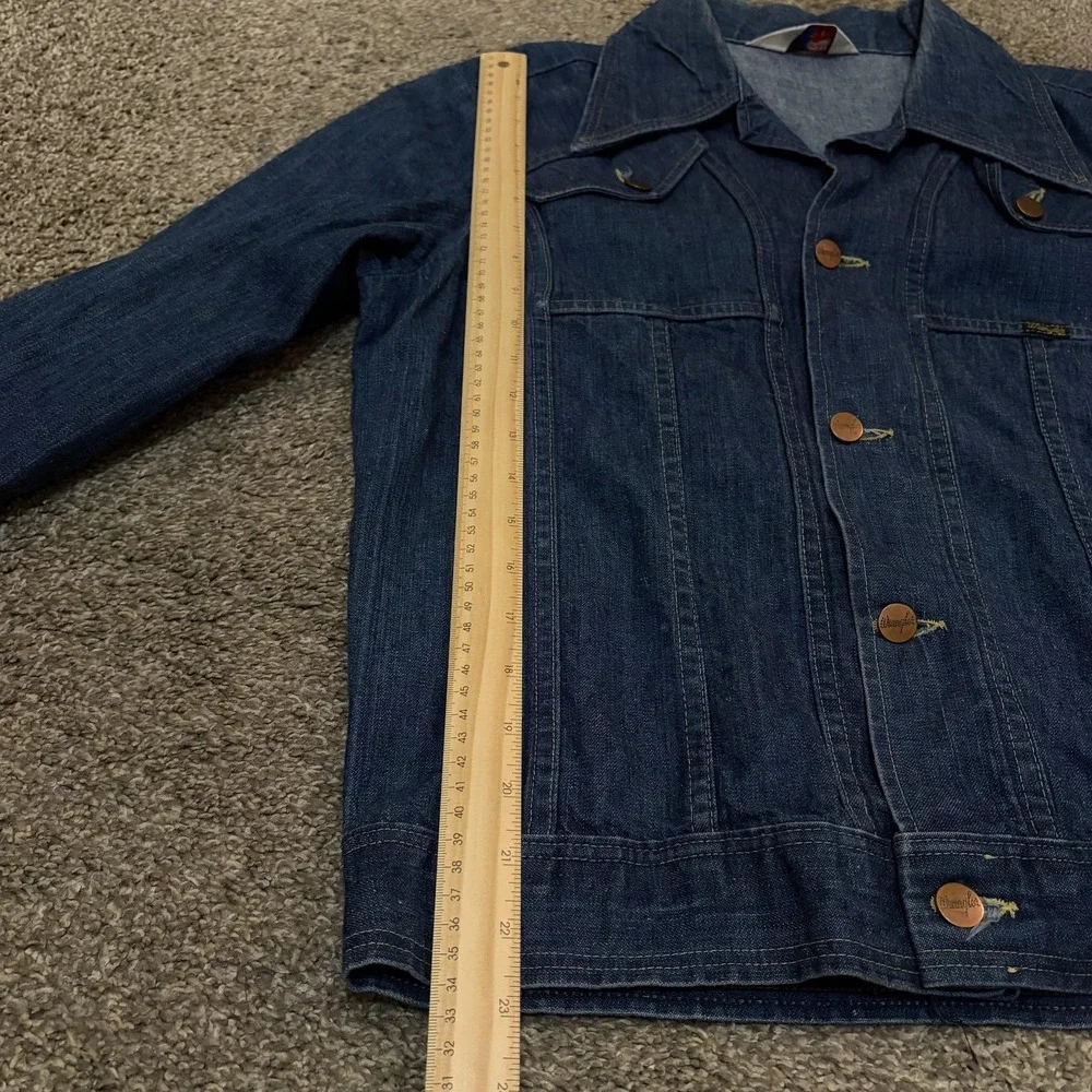 Vintage Wrangler Jacket Mens Large Blue Denim Western Bomber Button Front - Picture 6 of 8